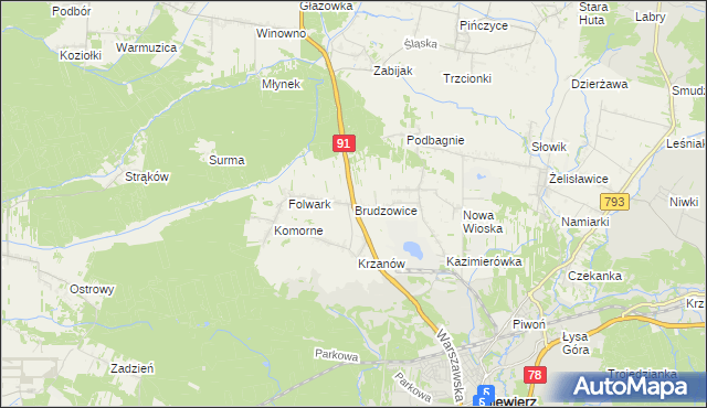 mapa Brudzowice, Brudzowice na mapie Targeo