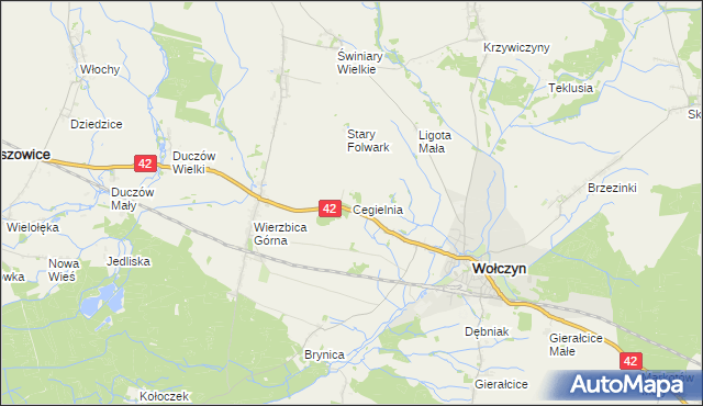mapa Cegielnia gmina Wołczyn, Cegielnia gmina Wołczyn na mapie Targeo