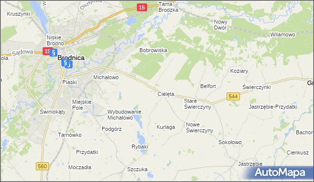mapa Cielęta, Cielęta na mapie Targeo