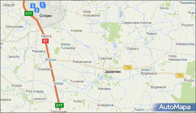 mapa Czachów gmina Jasieniec, Czachów gmina Jasieniec na mapie Targeo