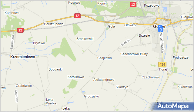 mapa Czajkowo gmina Gostyń, Czajkowo gmina Gostyń na mapie Targeo