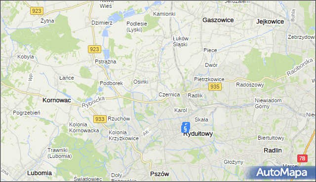 mapa Czernica gmina Gaszowice, Czernica gmina Gaszowice na mapie Targeo