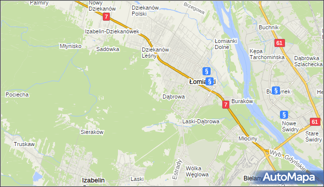 mapa Dąbrowa gmina Łomianki, Dąbrowa gmina Łomianki na mapie Targeo