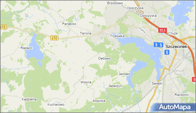 mapa Dębowo gmina Szczecinek, Dębowo gmina Szczecinek na mapie Targeo