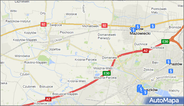 mapa Domaniewek gmina Brwinów, Domaniewek gmina Brwinów na mapie Targeo