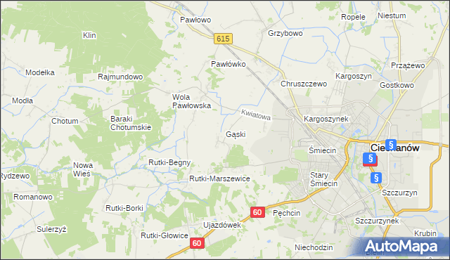 mapa Gąski gmina Ciechanów, Gąski gmina Ciechanów na mapie Targeo