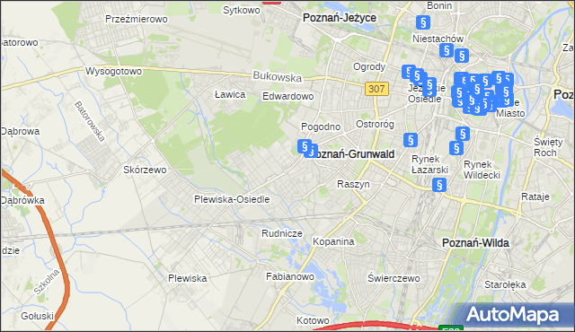 mapa Grunwald gmina Poznań, Grunwald gmina Poznań na mapie Targeo