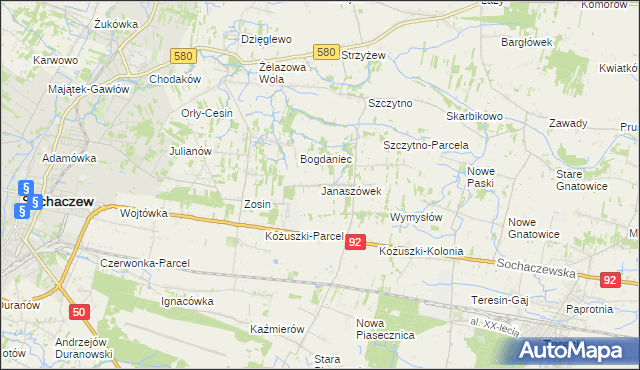 mapa Janaszówek, Janaszówek na mapie Targeo
