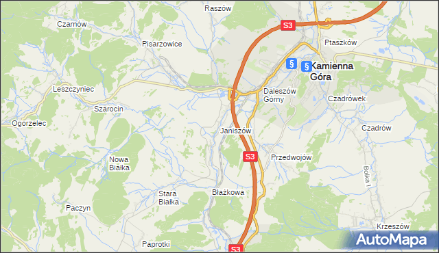 mapa Janiszów gmina Kamienna Góra, Janiszów gmina Kamienna Góra na mapie Targeo