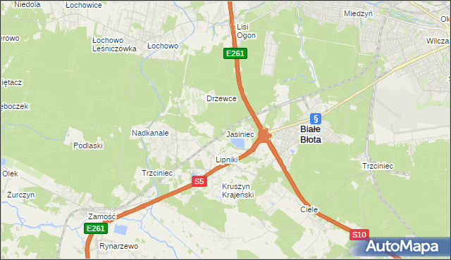 mapa Jasiniec gmina Białe Błota, Jasiniec gmina Białe Błota na mapie Targeo