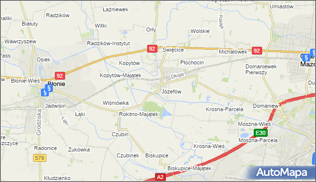 mapa Józefów gmina Ożarów Mazowiecki, Józefów gmina Ożarów Mazowiecki na mapie Targeo