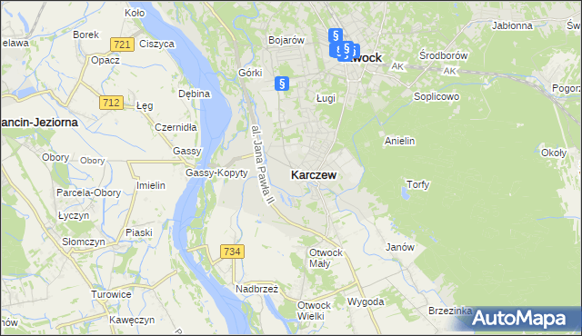 mapa Karczew powiat otwocki, Karczew powiat otwocki na mapie Targeo