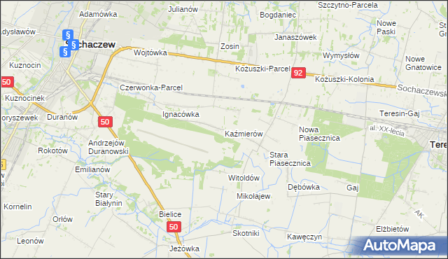 mapa Kaźmierów gmina Sochaczew, Kaźmierów gmina Sochaczew na mapie Targeo