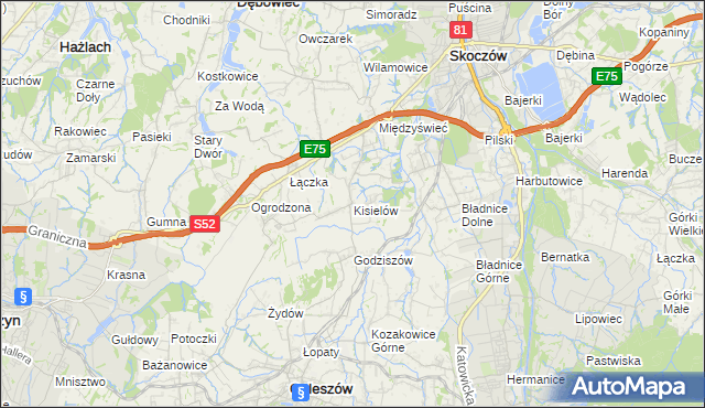 mapa Kisielów gmina Goleszów, Kisielów gmina Goleszów na mapie Targeo