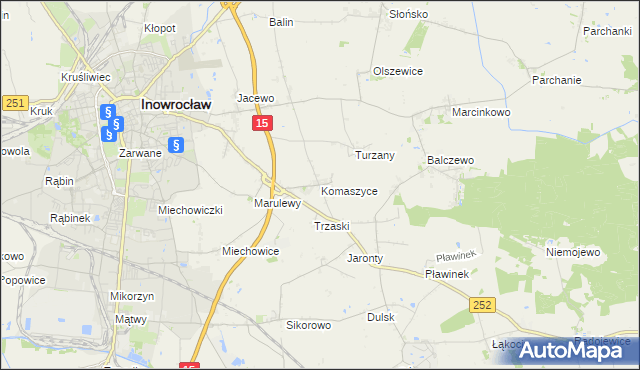 mapa Komaszyce gmina Inowrocław, Komaszyce gmina Inowrocław na mapie Targeo