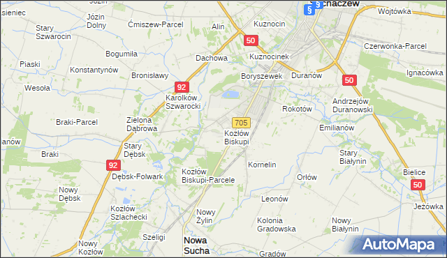 mapa Kozłów Biskupi, Kozłów Biskupi na mapie Targeo