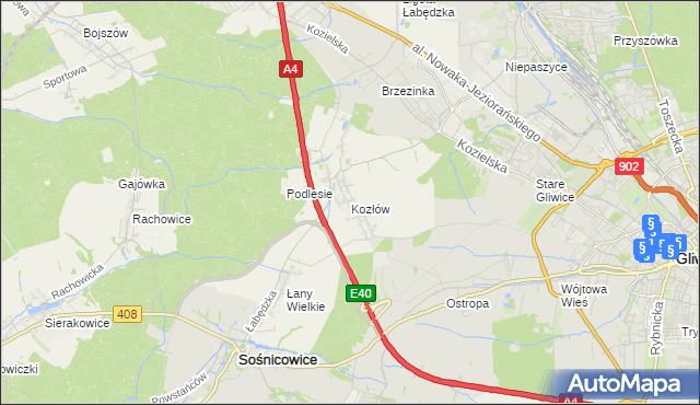 mapa Kozłów gmina Sośnicowice, Kozłów gmina Sośnicowice na mapie Targeo