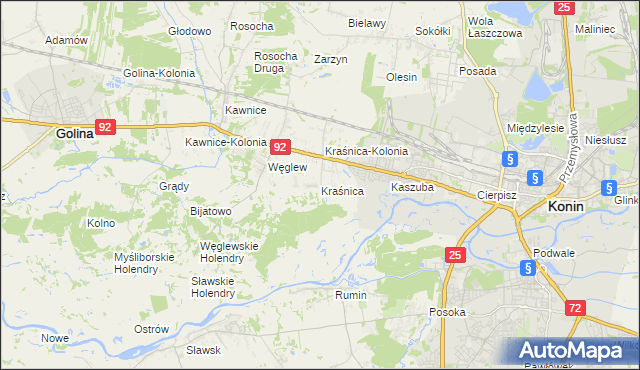 mapa Kraśnica gmina Golina, Kraśnica gmina Golina na mapie Targeo