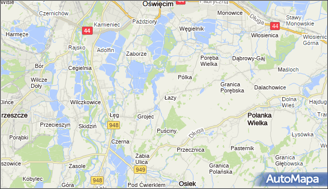 mapa Łazy gmina Oświęcim, Łazy gmina Oświęcim na mapie Targeo