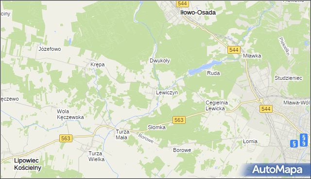 mapa Lewiczyn gmina Lipowiec Kościelny, Lewiczyn gmina Lipowiec Kościelny na mapie Targeo