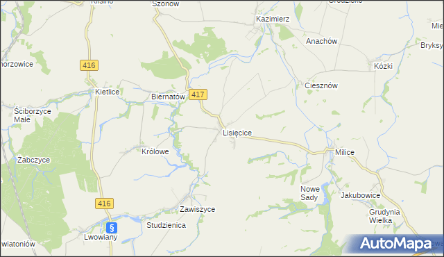mapa Lisięcice, Lisięcice na mapie Targeo
