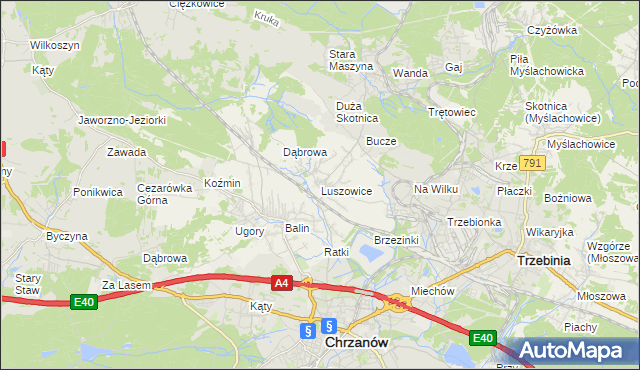 mapa Luszowice gmina Chrzanów, Luszowice gmina Chrzanów na mapie Targeo