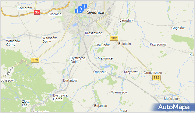 mapa Makowice gmina Świdnica, Makowice gmina Świdnica na mapie Targeo