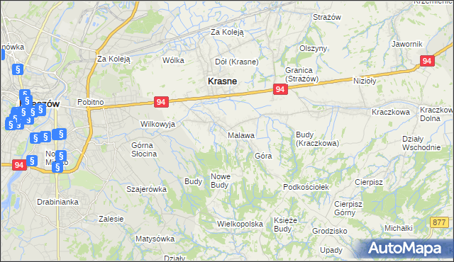 mapa Malawa gmina Krasne, Malawa gmina Krasne na mapie Targeo