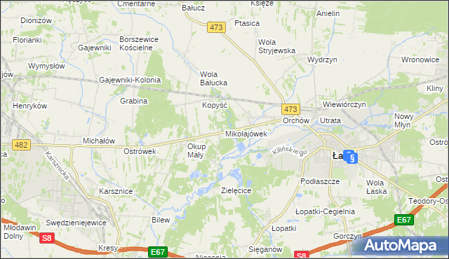 mapa Mikołajówek gmina Łask, Mikołajówek gmina Łask na mapie Targeo