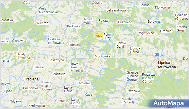 mapa Muchówka gmina Nowy Wiśnicz, Muchówka gmina Nowy Wiśnicz na mapie Targeo