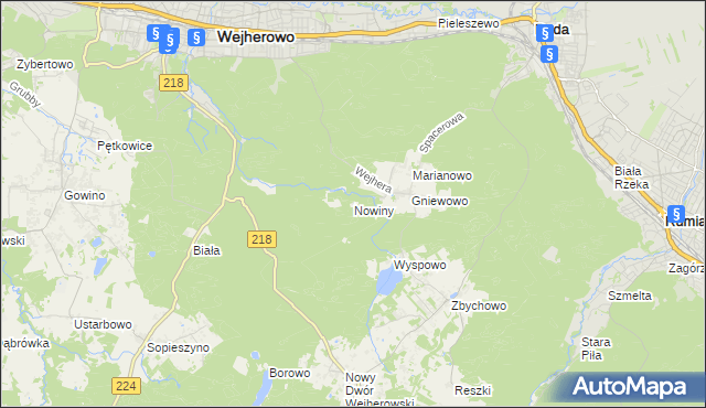 mapa Nowiny gmina Wejherowo, Nowiny gmina Wejherowo na mapie Targeo