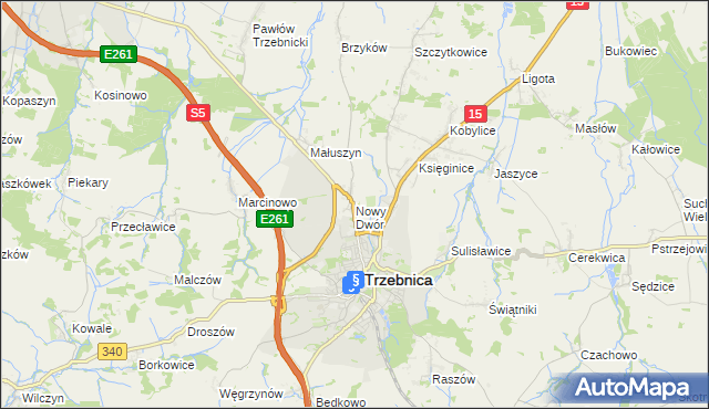 mapa Nowy Dwór gmina Trzebnica, Nowy Dwór gmina Trzebnica na mapie Targeo