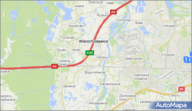 mapa Ostrów gmina Wierzchosławice, Ostrów gmina Wierzchosławice na mapie Targeo