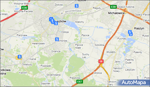mapa Pęcice Małe, Pęcice Małe na mapie Targeo