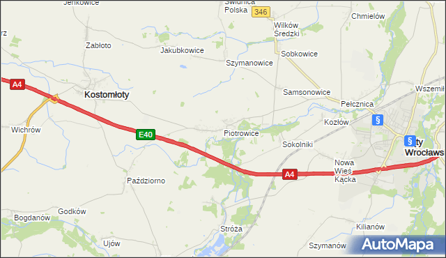 mapa Piotrowice gmina Kostomłoty, Piotrowice gmina Kostomłoty na mapie Targeo