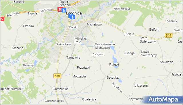 mapa Podgórz gmina Brodnica, Podgórz gmina Brodnica na mapie Targeo