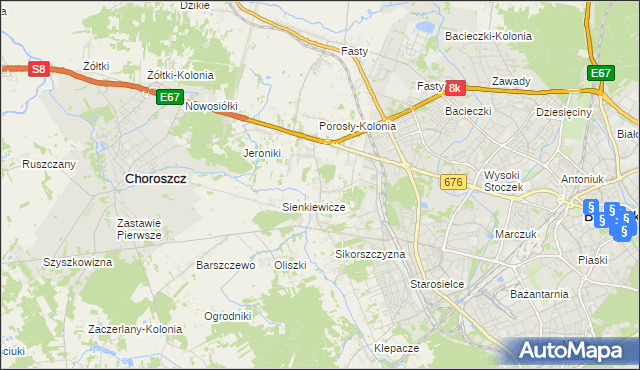 mapa Porosły, Porosły na mapie Targeo