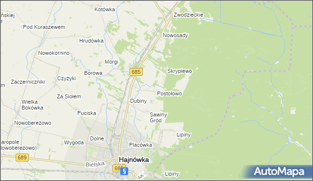 mapa Postołowo gmina Hajnówka, Postołowo gmina Hajnówka na mapie Targeo