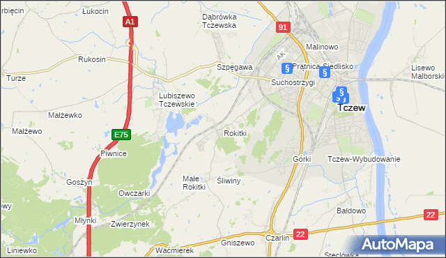 mapa Rokitki gmina Tczew, Rokitki gmina Tczew na mapie Targeo