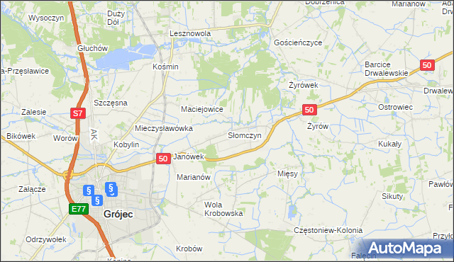mapa Słomczyn gmina Grójec, Słomczyn gmina Grójec na mapie Targeo