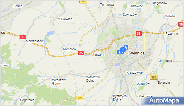 mapa Słotwina gmina Świdnica, Słotwina gmina Świdnica na mapie Targeo