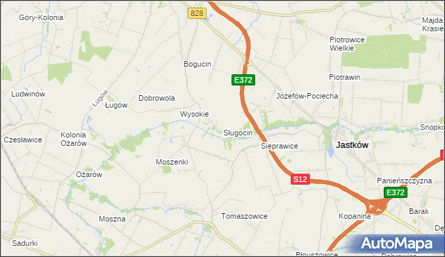 mapa Sługocin gmina Jastków, Sługocin gmina Jastków na mapie Targeo