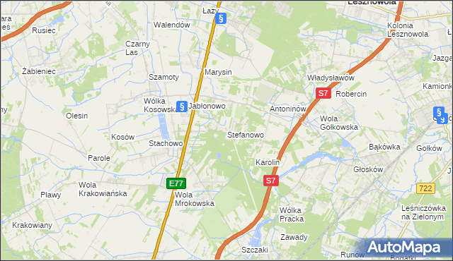 mapa Stefanowo gmina Lesznowola, Stefanowo gmina Lesznowola na mapie Targeo