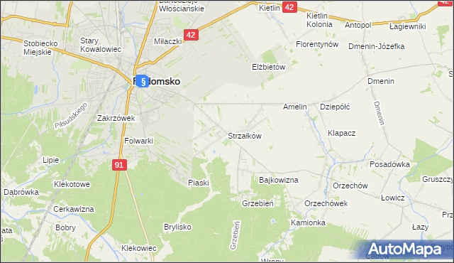 mapa Strzałków gmina Radomsko, Strzałków gmina Radomsko na mapie Targeo