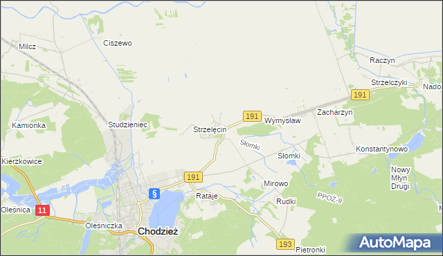 mapa Strzelce gmina Chodzież, Strzelce gmina Chodzież na mapie Targeo