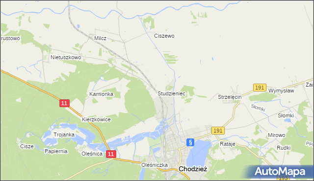 mapa Studzieniec gmina Chodzież, Studzieniec gmina Chodzież na mapie Targeo