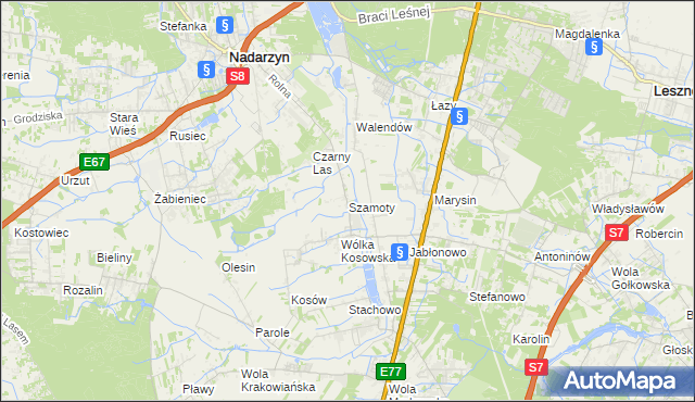 mapa Szamoty gmina Nadarzyn, Szamoty gmina Nadarzyn na mapie Targeo