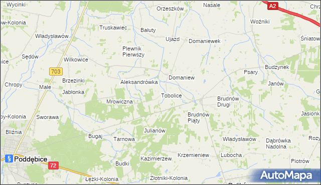 mapa Tobolice gmina Dalików, Tobolice gmina Dalików na mapie Targeo