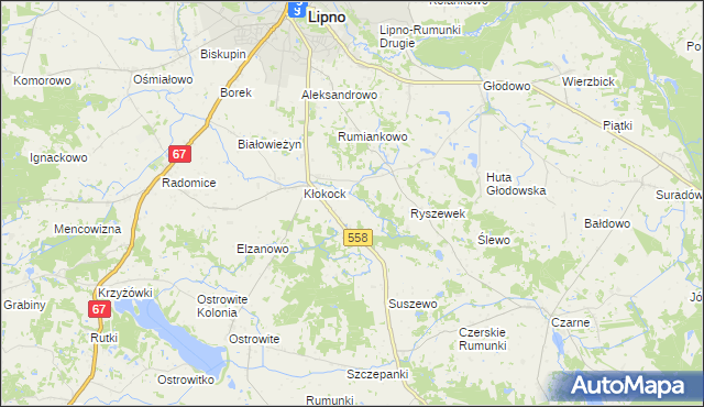 mapa Tomaszewo gmina Lipno, Tomaszewo gmina Lipno na mapie Targeo