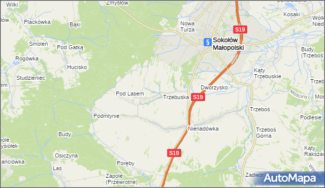 mapa Trzebuska, Trzebuska na mapie Targeo